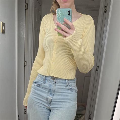 Daisy Street pastel yellow long sleeve cardigan Size... - Depop