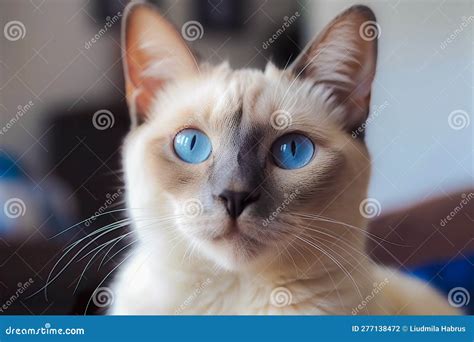 Siamese Cat with Blue Eyes Looking at Camera. Close Up Stock ...