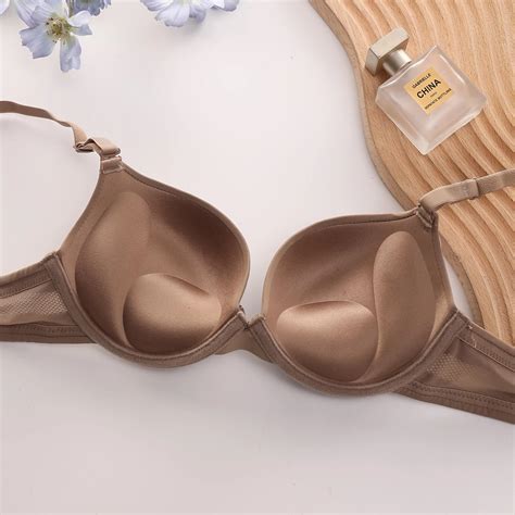 Double Padded Push Up Bra For Small Breast Glossy Solid Hollow Out Thin ...