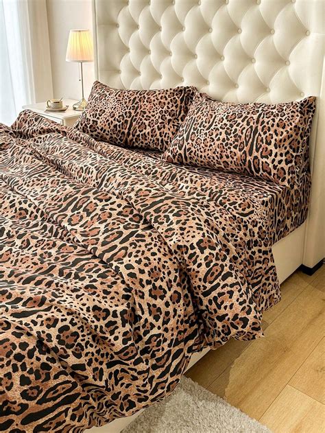 3pcs Polyester Leopard Print Duvet Cover Set (1 Duvet Cover, 2 ...