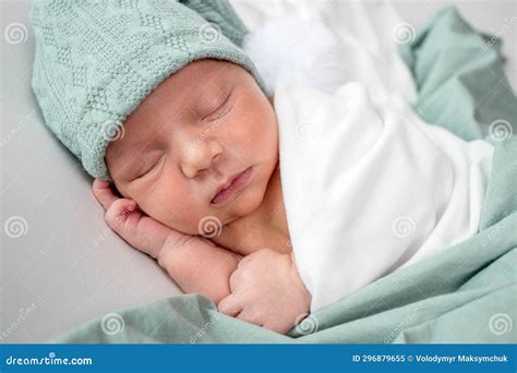 Close Up of Cute Newborn Baby Sleeping on White Background Covered.Care ...