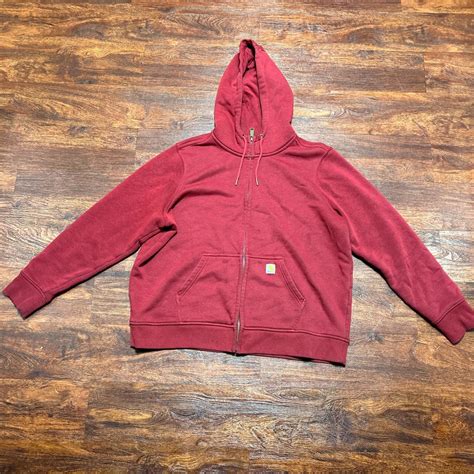 Large Red Carhartt, Zip up Hoodie, says XXL but Fits... - Depop