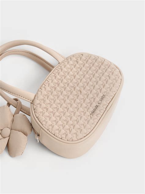 Nude Nylon Textured Top Handle Bag - CHARLES & KEITH BH