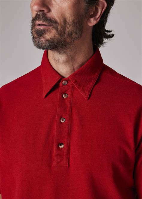 Men's Red Cotton-Linen Polo Shirt