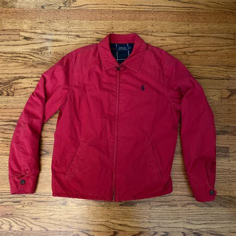 Red Polo Ralph Lauren red coat with plaid interior,... - Depop