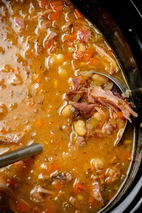 This easy Crock Pot Ham Bone and Bean Soup is a delicious and simple ...