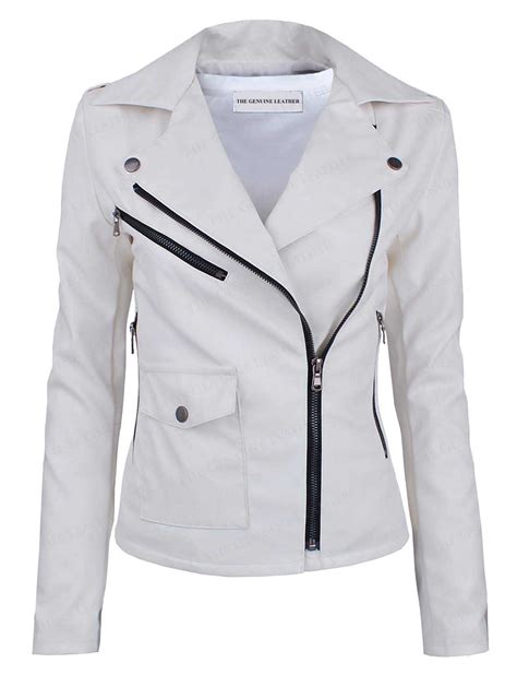 Womens Asymmetrical Fashinable White Leather Jacket | White Womens