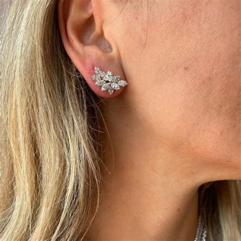 18k White Gold Marquise Cluster Diamond Earrings For Sale at 1stDibs