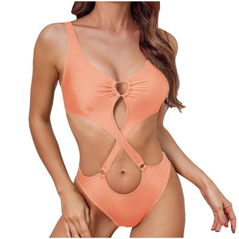 Plus Size Swimsuit for Women, Women One Piece Swimsuit V Neck Cutout ...
