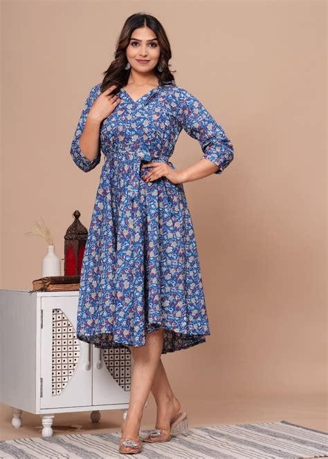 Traditional Meets Modern in Block Print Women's Blue Dresses