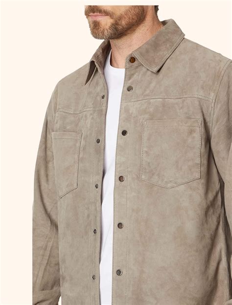 Classic Brown Suede Leather Shirt - Mens Leather Wear