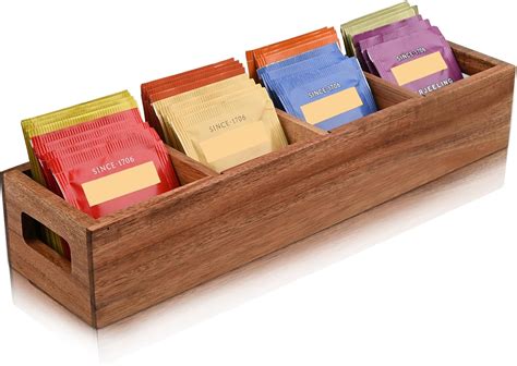 Amazon.com | Chicvilla Acacia Wood Tea Bag Organizer with 4 Slots – Tea ...