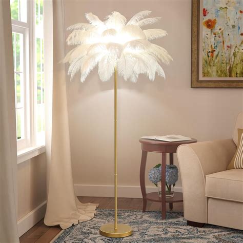 KOSHSH Feather Floor Lamp, Feather Lamps LED Standing Lamp with Gold ...