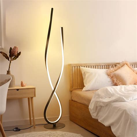 NUÜR Spiral Floor Lamp, 59" Tall Black LED Modern Standing Floor Lamp ...