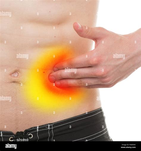 Left Abdominal Pain In Men Man Holding His Stomach In Pain Stock Photo