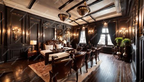 Premium Photo | Wide angle view of the interior of a gentlemens club