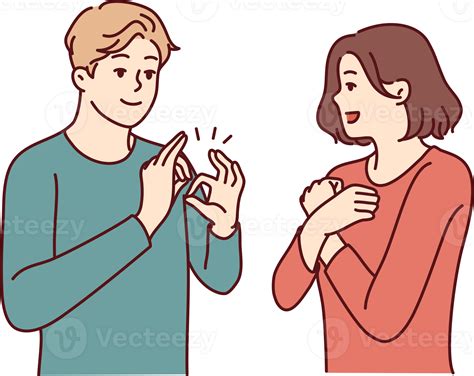 Deaf-mute man and woman are talking using sign language and ...