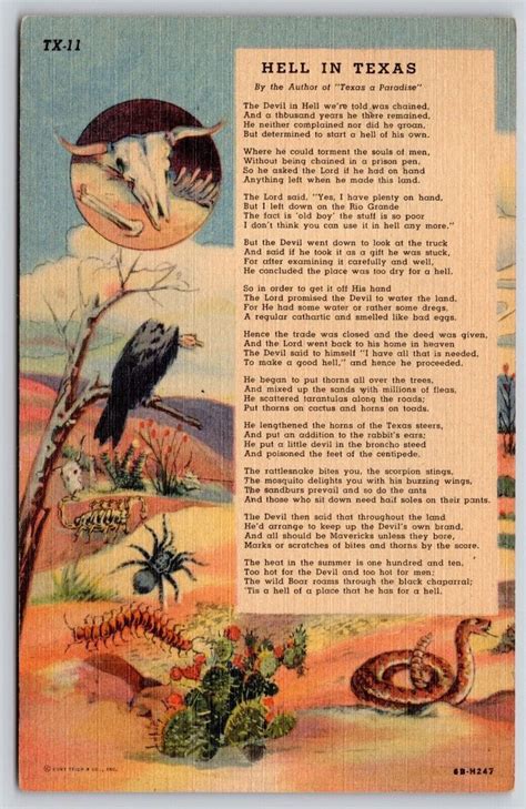 Hell In Texas Poem Multiview Linen Postcard UNP VTG Curteich Unused ...