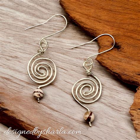 Spiral Sterling Silver Raindrop Wire Earrings, Boho Artsy Charm Earrings, Dangle Drop Silver ...