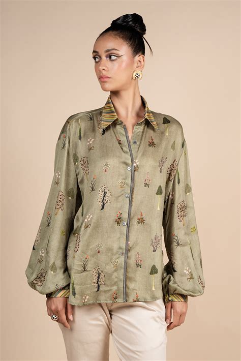 Sage Green Printed Shirt | PANJ