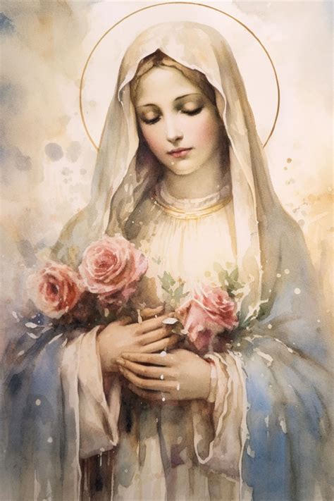 Blessed virgin mary watercolor art downloadable digital print catholic ...