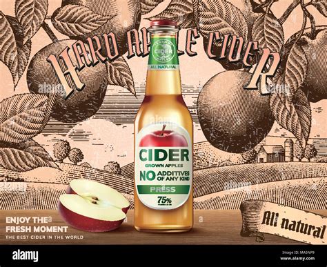 Hard apple cider ads, refreshing beverage with realistic apples and ...