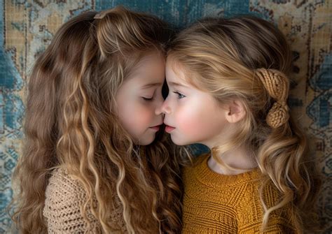 AI generated two daughters kissing on their faces, standing next to a ...