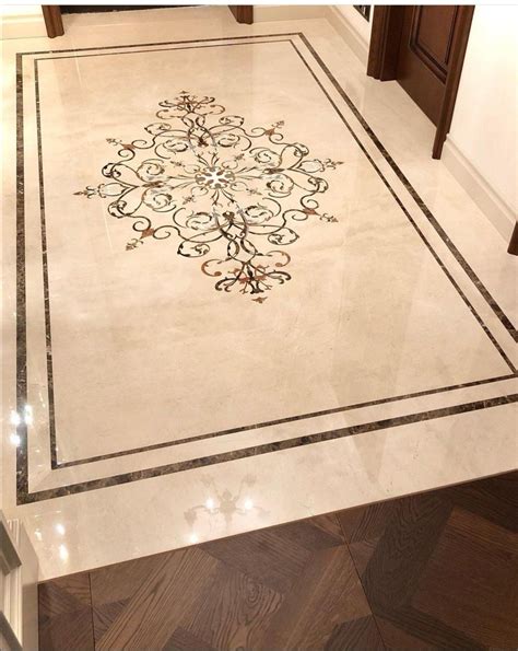 Intricate Marble Floor Design with Wood Trimmings