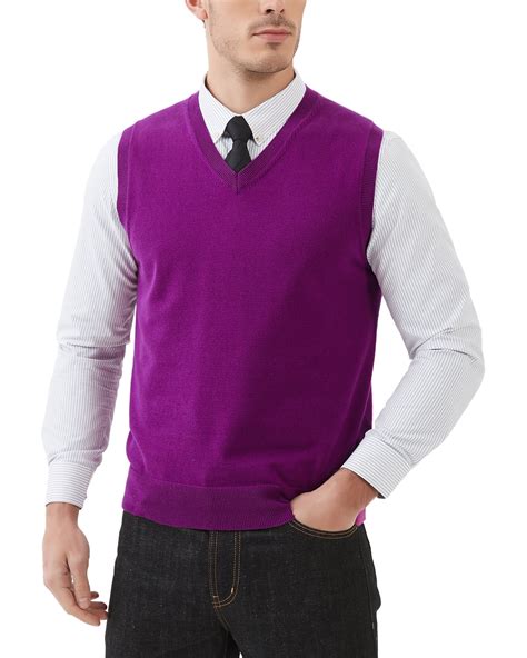 Kallspin Men's Sweater Vest Cotton V Neck Relaxed Fit Knit Sleeveless ...