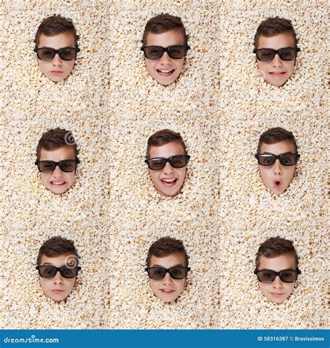 Set Grimace, Facial Expressions. Young Boy in Stereo Glasses Stock ...