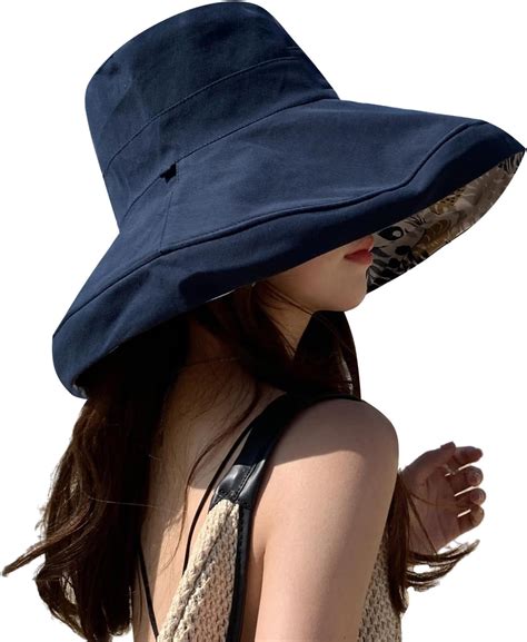 Super Wide Brim Women Sun Hat Cotton Floppy Packable Reversible Wired ...
