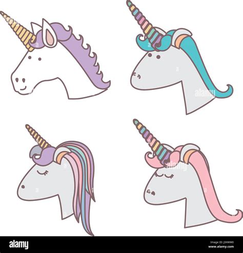 white background with colorful set of unicorns heads Stock Vector Image ...
