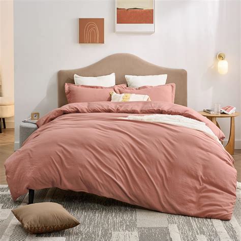 Amazon.com: BEDSURE Pink Clay Twin Duvet Cover Set - Soft Prewashed ...