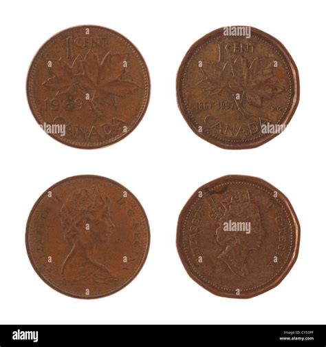 Canadian one cent coins isolated on white Stock Photo - Alamy
