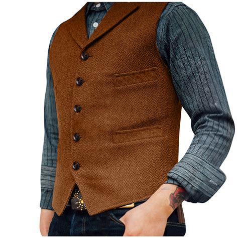 purcolt Men's Casual Vest with 3 Pockets Wedding Herringbone Slim Fit ...