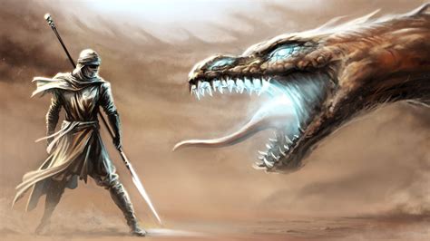 Download Desert Warrior Vs Dragon Wallpaper | Wallpapers.com