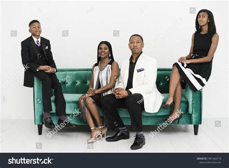 Horizontal Portrait Black Family Four Posing Stock Photo 1961463118 ...
