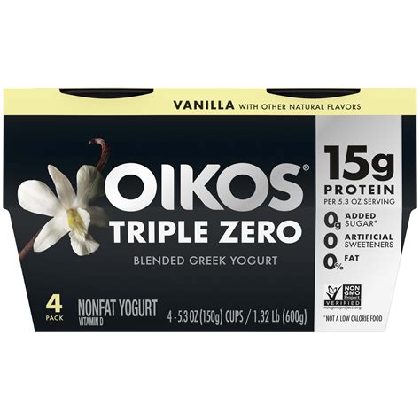 Oikos Triple Zero Vanilla Greek Yogurt, 5.3 Oz. Cups, 4 Count - Walmart ...