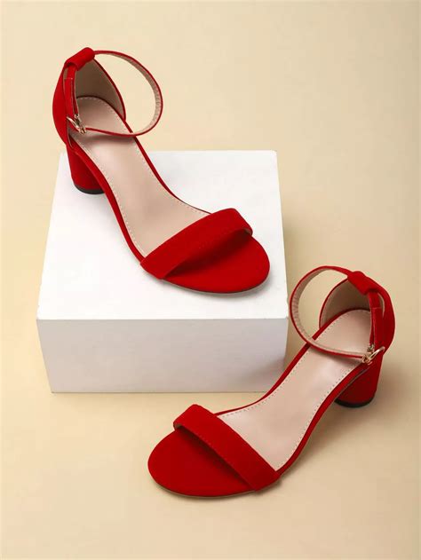 Minimalist Chunky Heeled Ankle Strap Sandals | Heels, Red shoes, Red ...