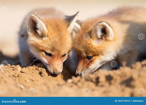 Foxes Digging Holes in a Sand Field Stock Image - Image of digging, wildlife: 294719915