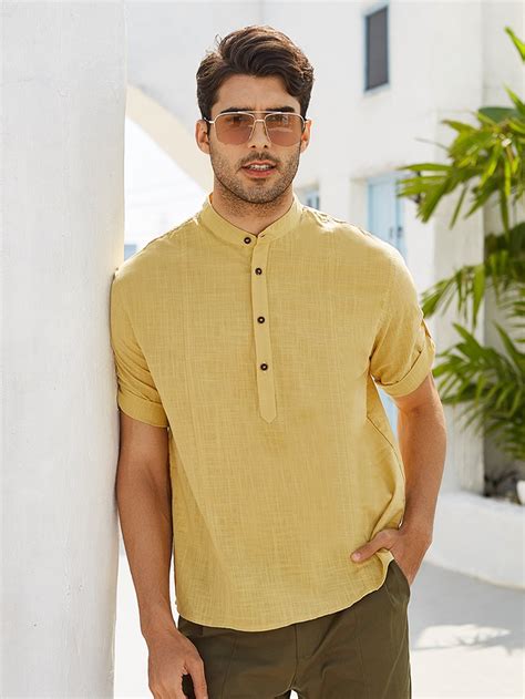 Men Half Button Roll Up Sleeve Shirt | Camisas masculinas, Camiseta top ...