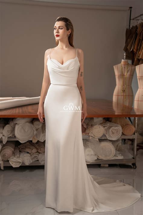 Fitted Silk Cowl Neck Wedding Dress - GWM2210 - Gorgeous Wedding Memories