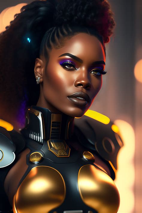 Lexica - A sexy black woman, realistic scifi cyberpunk power armor robot, detailed, centered ...