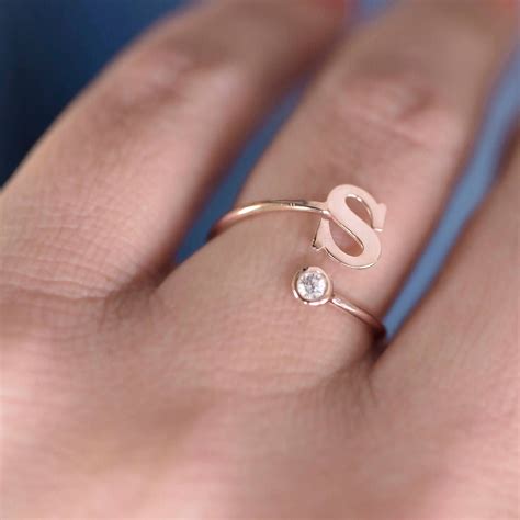 Gold Initial Ring Initial Ring Letter Ring Diamond | Etsy | Gold ...