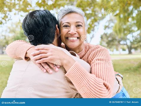 Senior Women, Retirement or Portrait Hug in Nature Park, Grass Garden ...