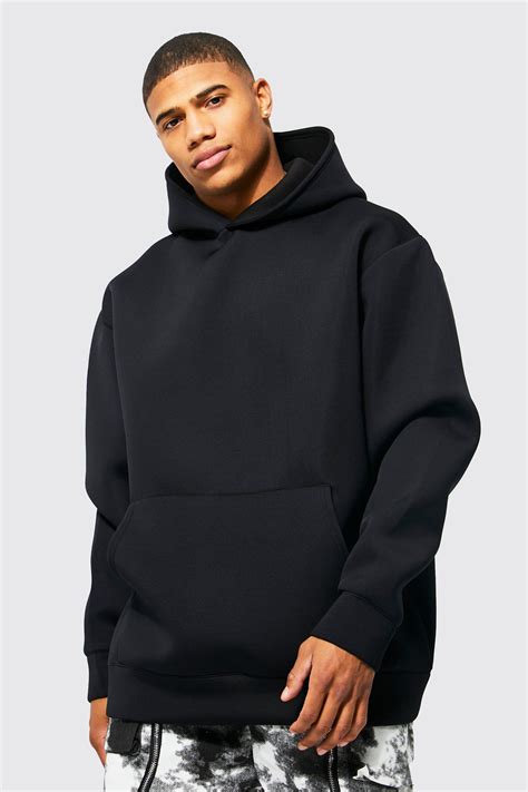 BoohooMAN Cotton Bonded Scuba Oversized Hoodie in Black (Blue) for Men | Lyst