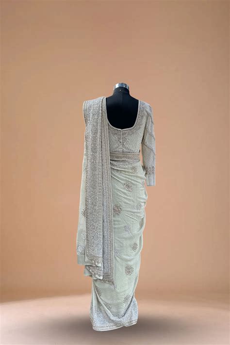 Jhil Mil Designer Saree | Beige Color Saree for Women Online - Utsavi ...