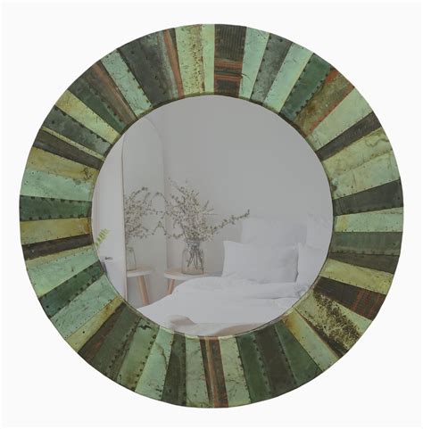 Handcrafted 32 in. Copper Patchwork Round Wall Mirror | Olde Good Things