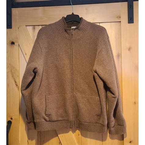 LL Bean Sweater Mens XXL Full Zip Brown Lambswool... - Depop