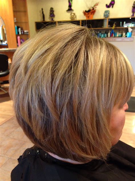 long stacked bob with bangs